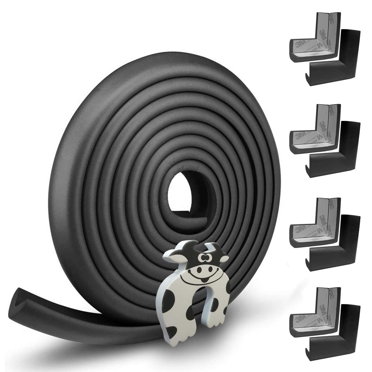 Edge Guard & Corner Protector - Extra Long 19.0ft [16.5ft Edge + 8 Pretaped Corners] with Baby Proofing, Home Safety Furniture Bumper and Table Edge Guards Child Safety [Black]