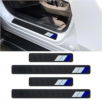 KITUREK 4PCS Tri-Color Door Sill Protectors, Carbon Fiber Door Threshold Protection, Front/Rear Door Sill Plate Step Guard, Anti-Scratch Entry Guard Sticker for Toyota Tacoma TRD 4Runner Rav4 (Blue)