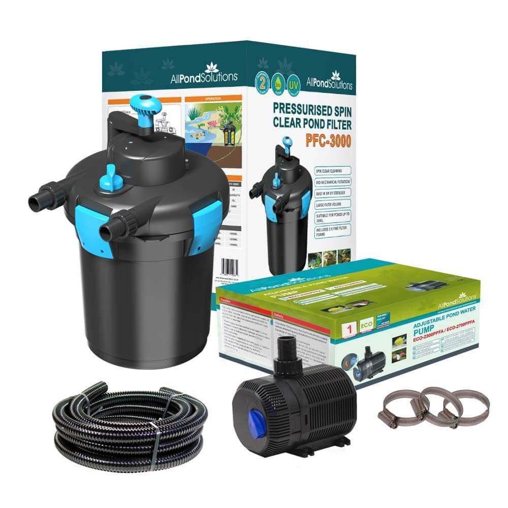 AllPondSolutions Pressurised Koi Fish Pond Filter Complete Kit with Pond Pump and UV Steriliser Light All in one - Ponds Up to 3000 litres - PFC-3000-KIT