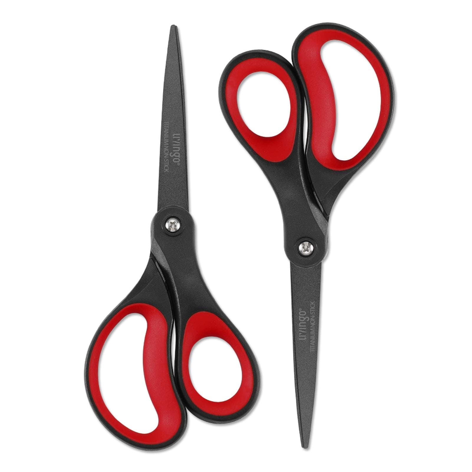 – LIVINGO 2 Pack 8" Titanium Non-Stick Scissors, Professional Stainless Steel Comfort Grip, All-Purpose, Straight Office Stationery Craft Paper Fabric Household Sharp Shears Set for DIY(Red/Black)