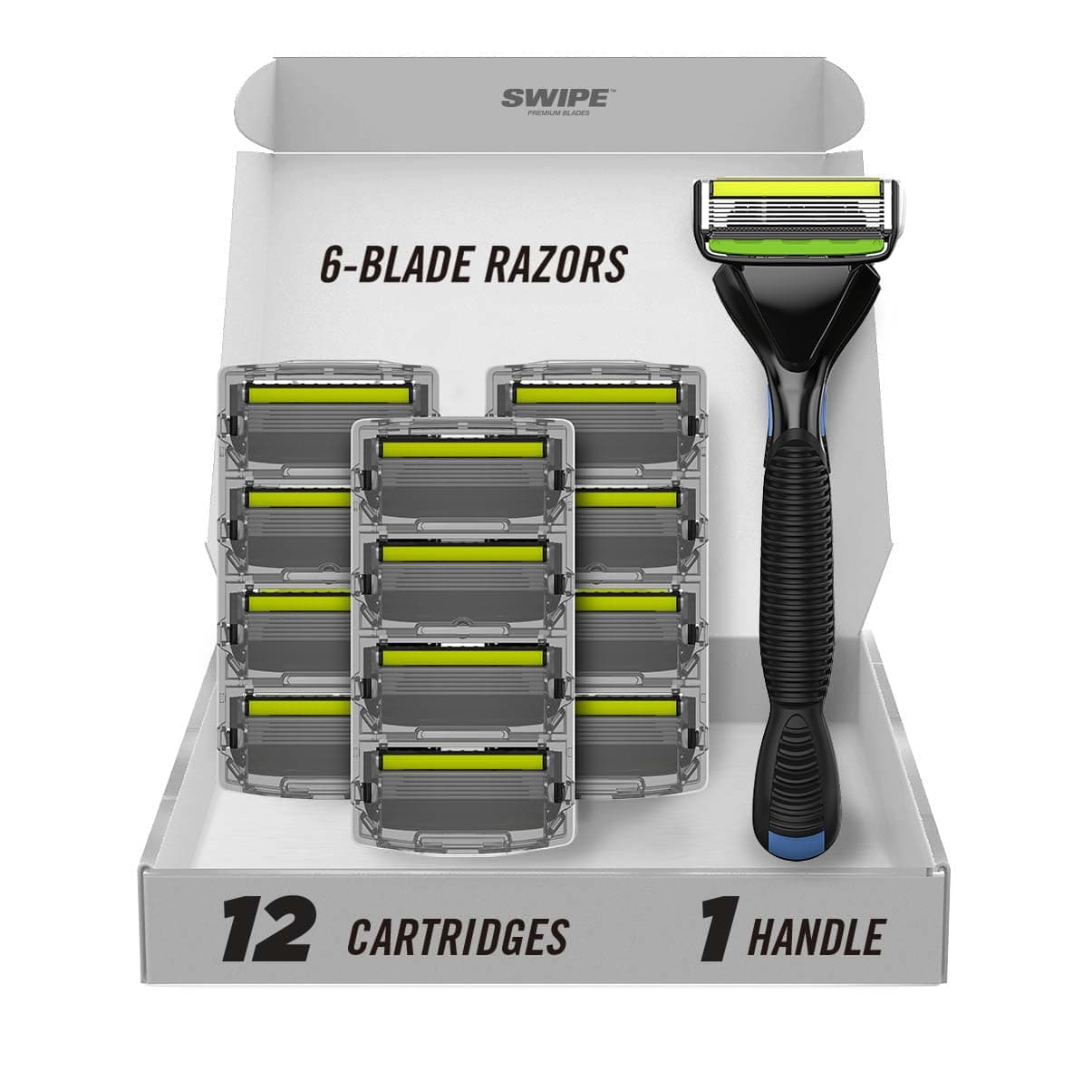 SWIPE Premium Men's 6-Blade Razor Kit (Flex Head Handle + 12 Refills) (No Trimmer)