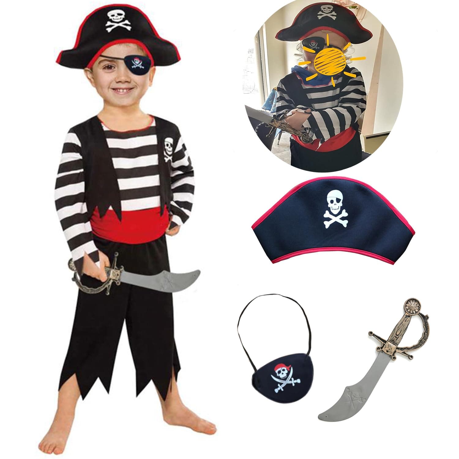 Children's Pirate Costume with Hat, Eyepatch, Cutlass