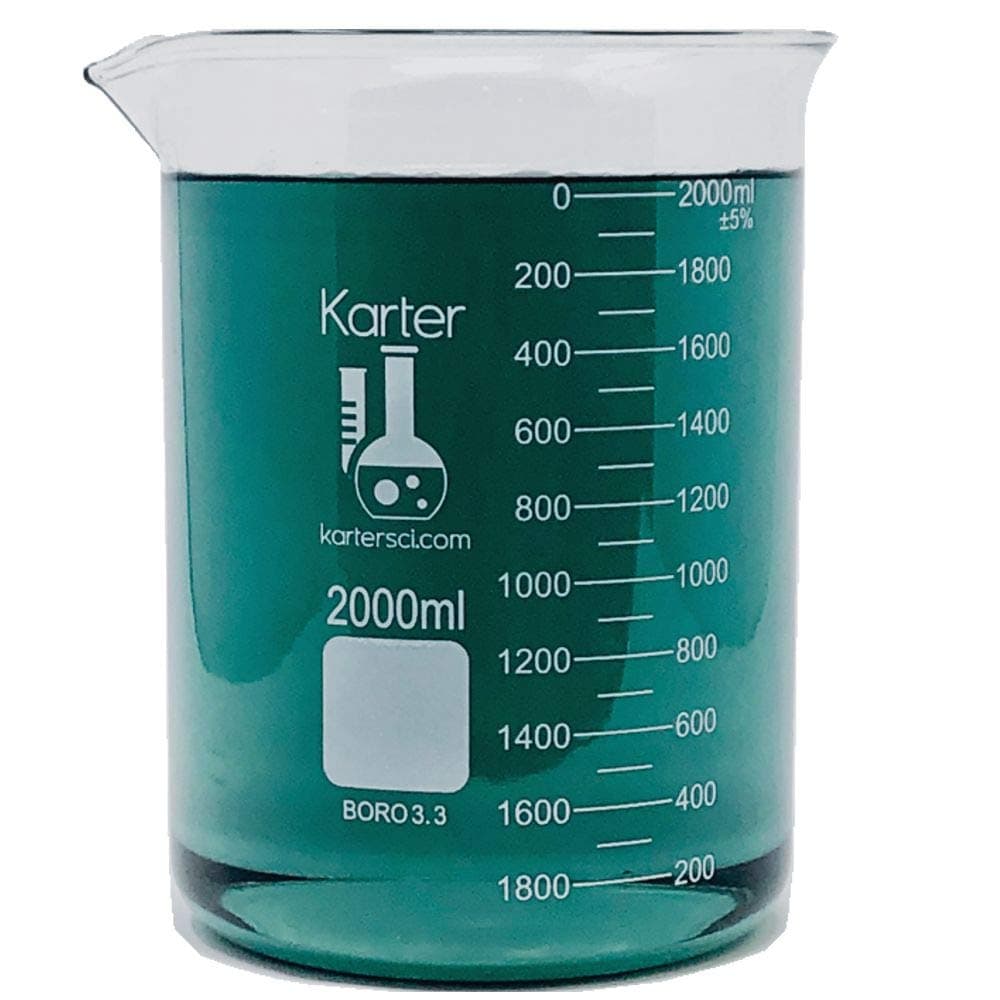 2000ml Beaker Low Form Griffin Borosilicate 3.3 Glass Double Scale Graduated Karter Scientific 213D20 (Single)