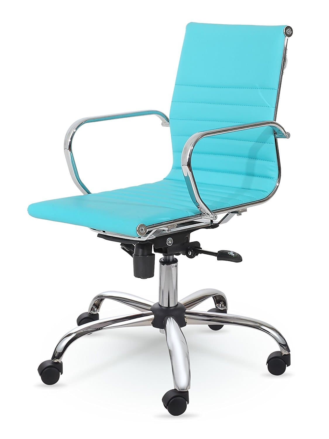 Mid-Back Executive Leather Armrest Desk Chair, Turquoise