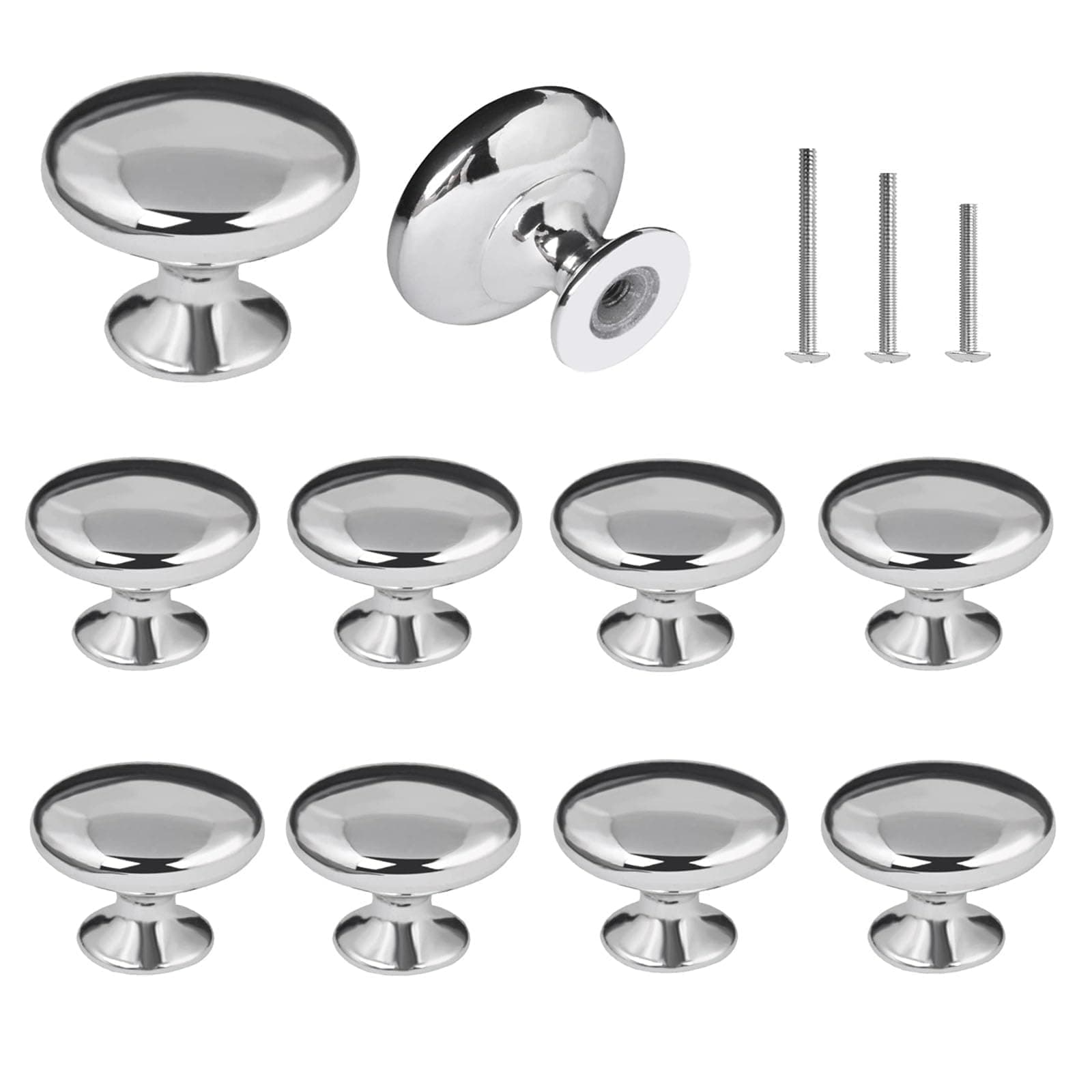 10x Silver Polished Chrome Cabinet Knobs Round Mushroom Drawer Door Knob Pull Handles 30mm for Cupboard Wardrobe Dresser Bedroom Bathroom Racks Furniture ect.