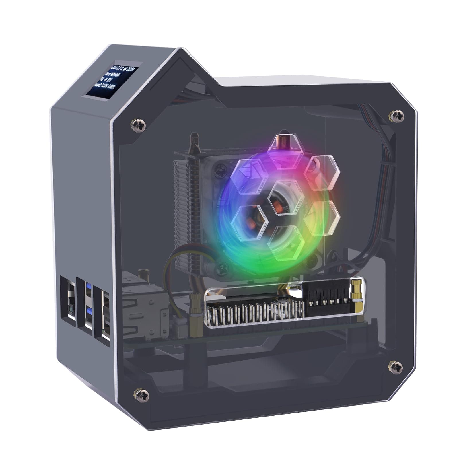 GeeekPi Mini Tower Kit for Raspberry Pi 5, Case with ICE Tower Cooler, 0.96'' OLED Module, GPIO 1 to 2 Expansion Board for Raspberry Pi 5 8GB 4GB