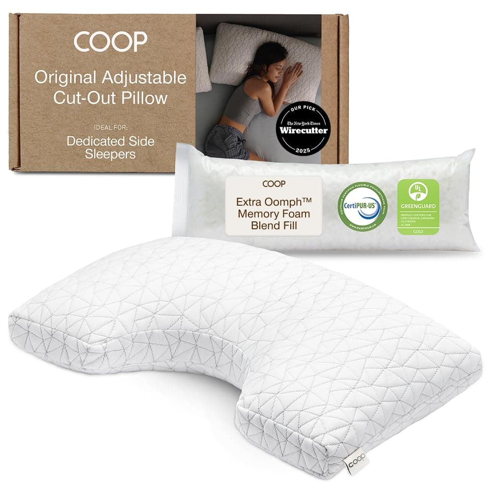 Coop Home Goods Cut-Out Side Sleeper Pillow - Notch Memory Foam Pillow, Cervical Pillow for Side Sleepers, Neck Pillows for Pain Relief Sleeping, Ergonomic Pillow, Bed Pillow for Sleeping (Queen Size)