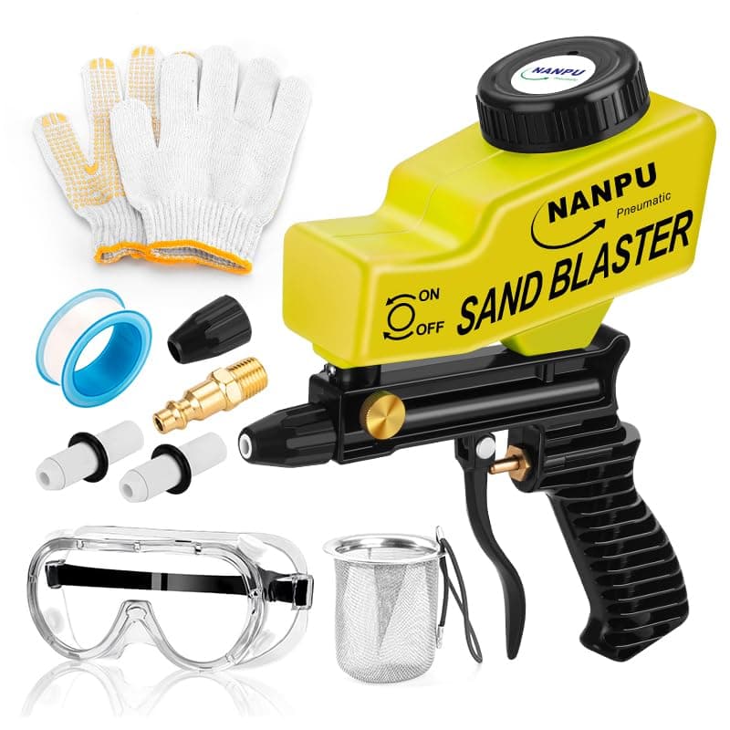 NANPU Air Sand Blaster Gun with Gravity Feed - Ceramic Nozzle, Metal Body | for Paint, Rust Removal, and Glass Etching | Versatile for Aluminum, Sand, Walnut Shells, and Soda Blasting Applications