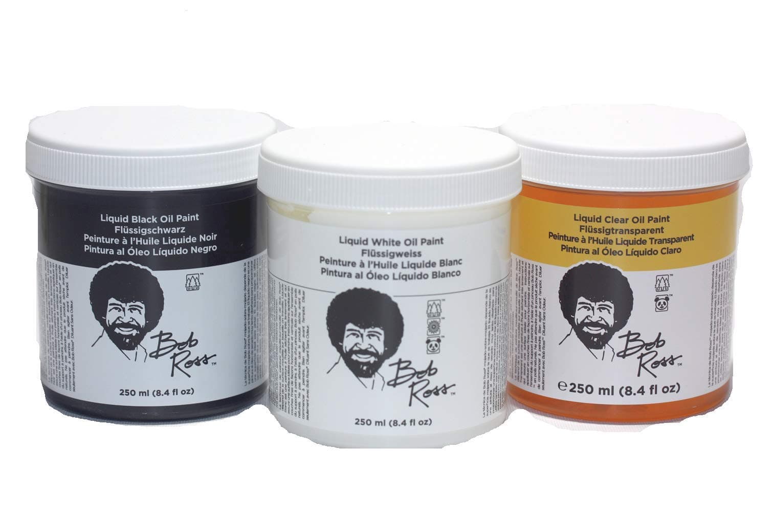 Bob Ross 3 Piece 8oz Liquid Basecoat Set (Liquid White, Liquid Black, and Liquid Clear)