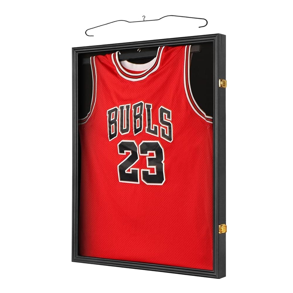 Jinchuan Jersey Frame Display Case Large Frames Shadow Box Lockable with UV Protection for Baseball Basketball Football Soccer Hockey Sport Shirt Black
