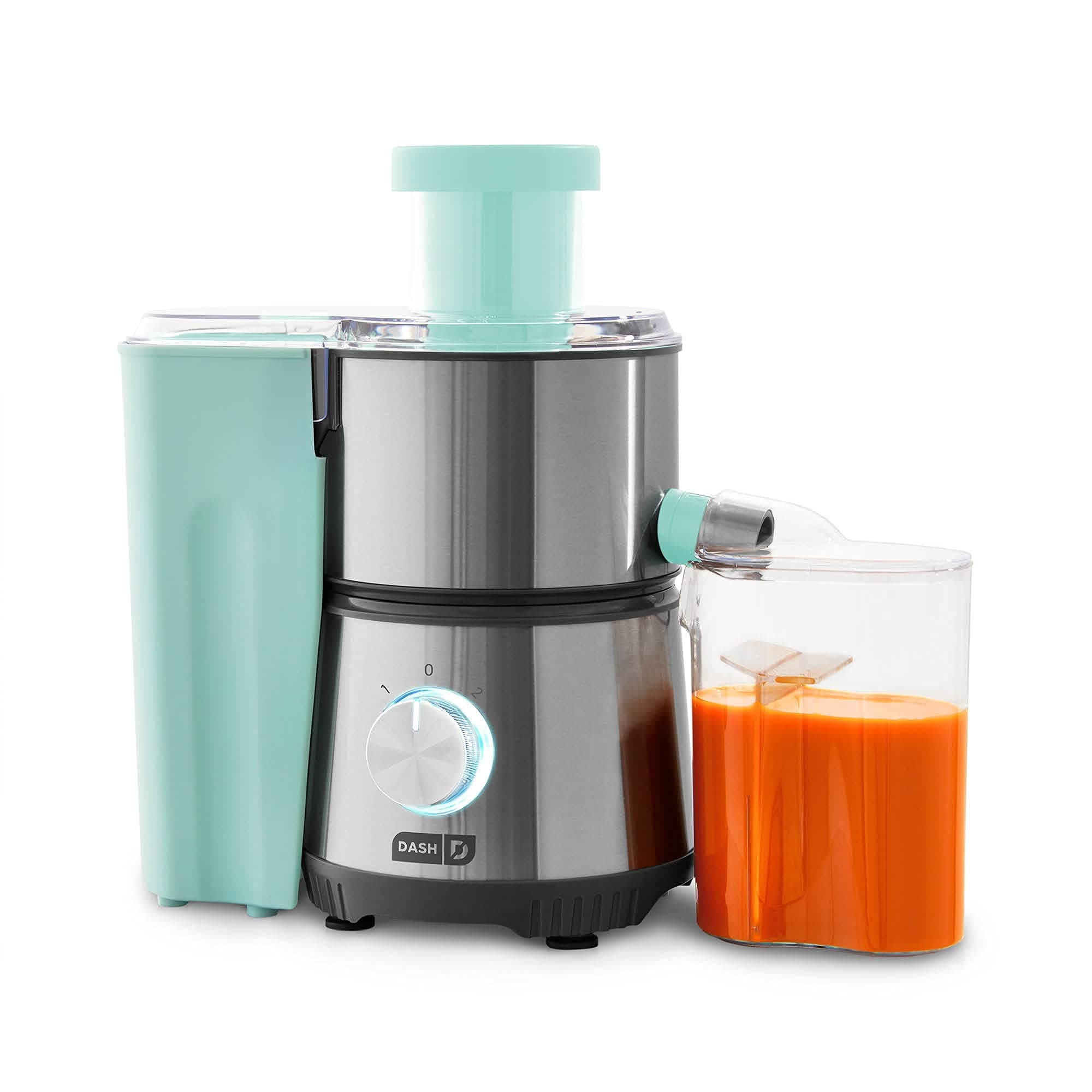 Dash Compact Centrifugal Juicer, Easy Clean Extractor Press Juicing Machine, 2-Speed, Wide 2" Feed Chute for Whole Fruit Vegetable, Anti-drip, Stainless Steel Sieve - Aqua (Renewed)