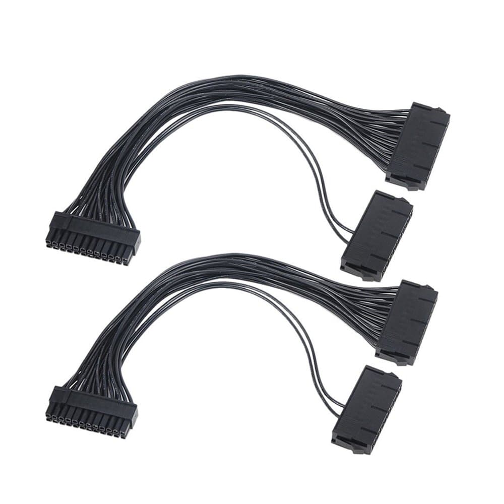 Dual PSU Cable Adapter, 24-Pin Power Supply Extension Cable Synchronizer 24 pin to 24(20+4) pin Male to Female for Computer ATX Motherboard 18AWG/1FT (1Pack) (2Pack)