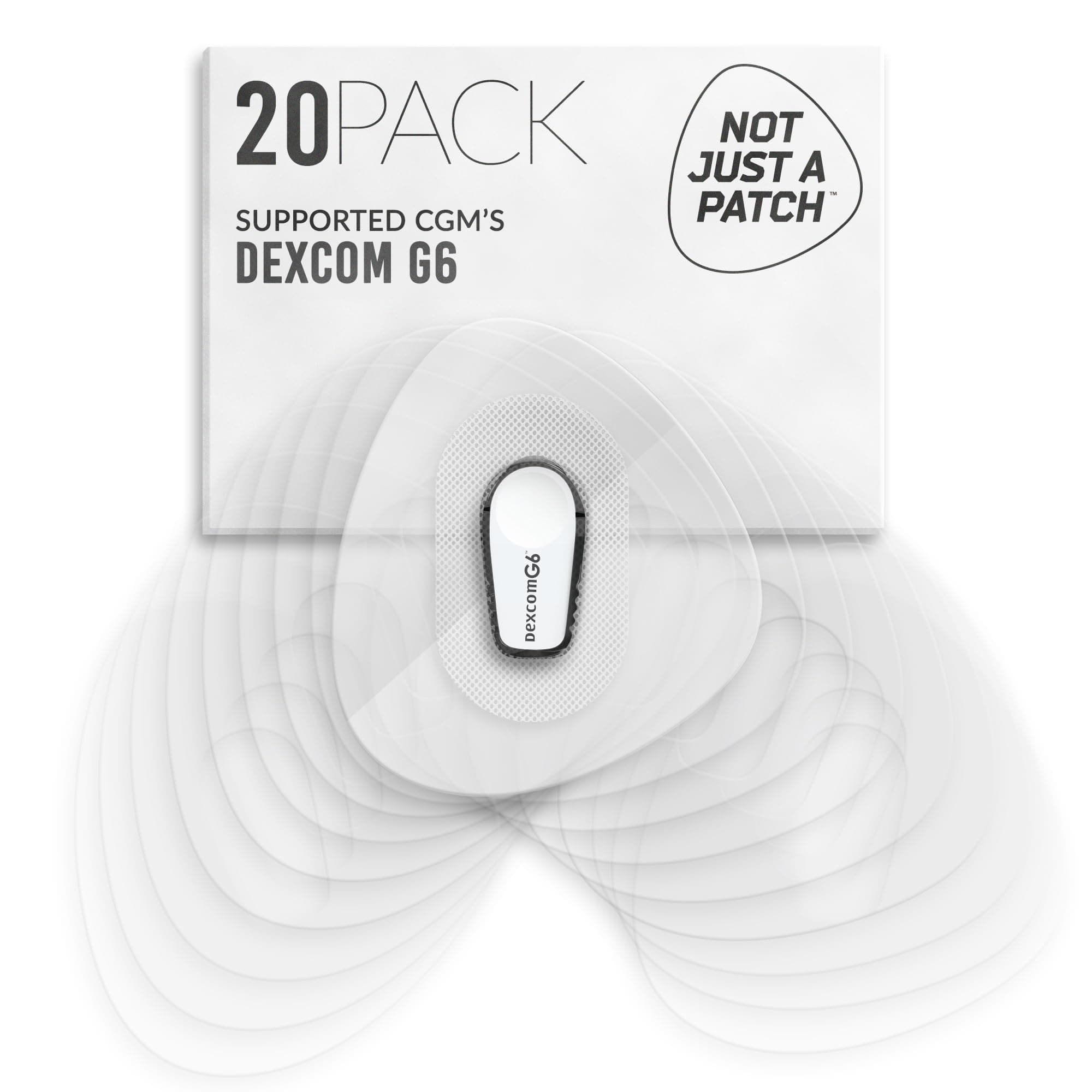 Not Just A Patch Dexcom G6 Adhesive Patches (20 Pack) - Dexcom G6 Stickers Adhesive Patches for Skin - Water Resistant Dexcom Overpatch G6 for Active Lifestyle 10-14 Days - Transparent