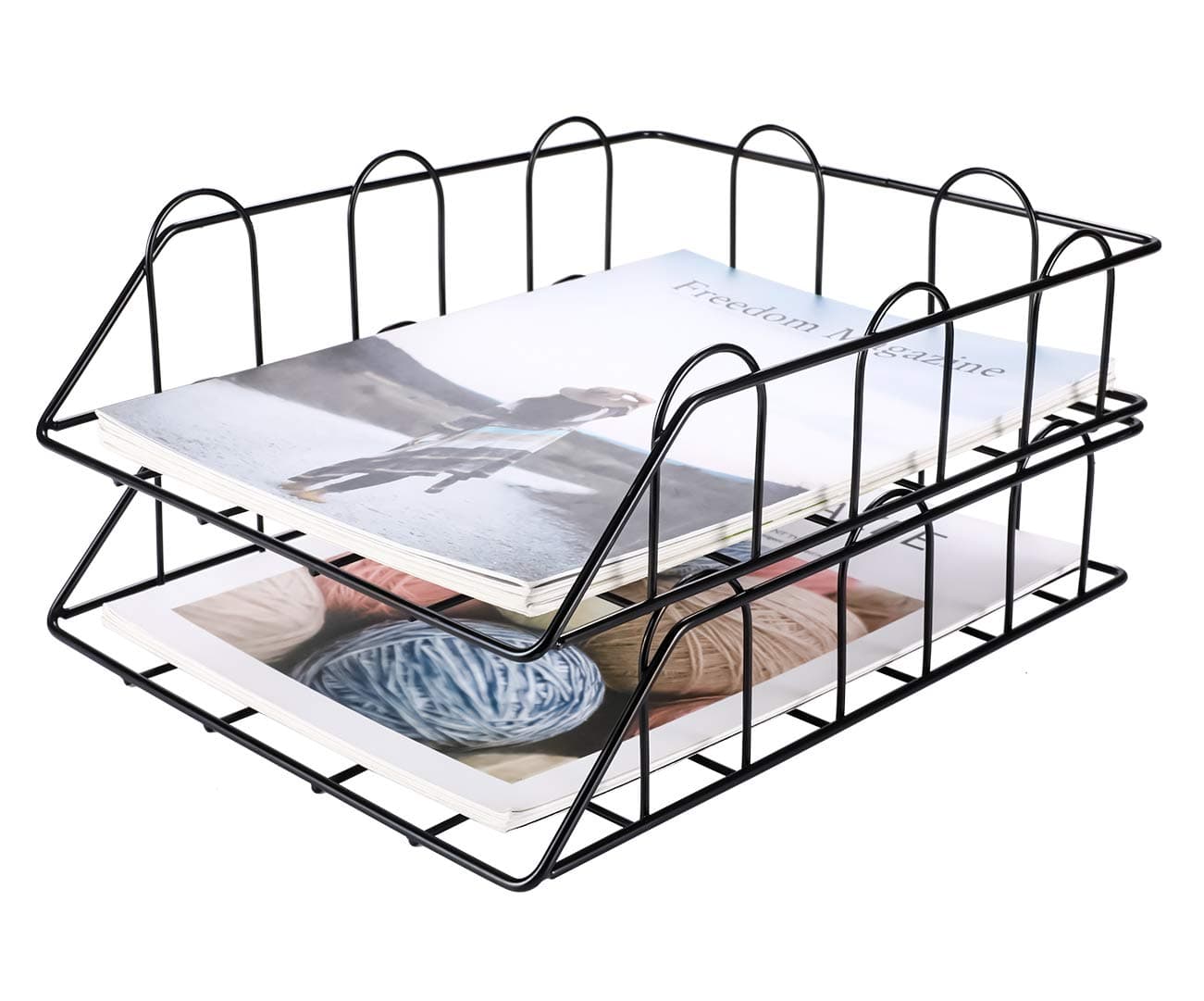 EasyPAG 2 Tier A4 Metal in Trays Stackable Office Desk Tidy File Holder Magazine Storage Paper Organiser,Black