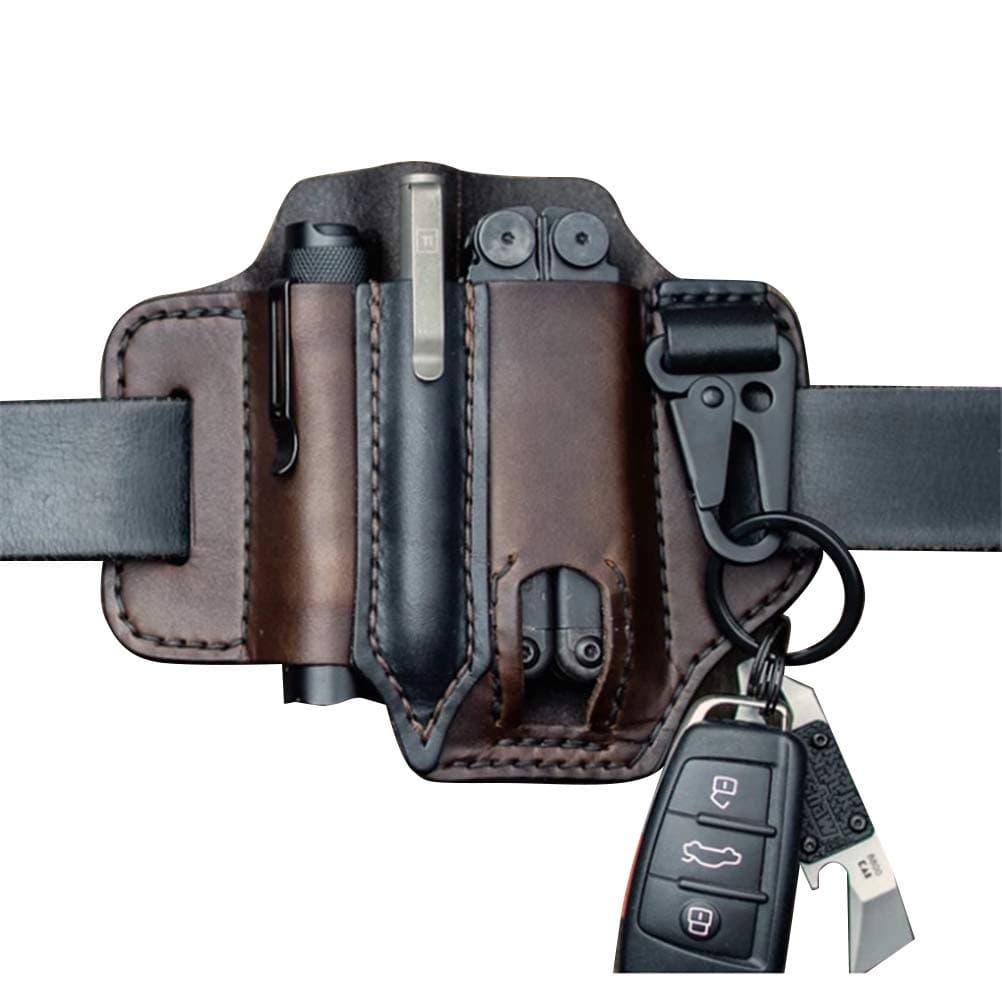 EDC Pocket Organizer with Leather Multitool Case, Leather Multitool Holster with Belt and Keychain, Pencil Flashlight Tool Case