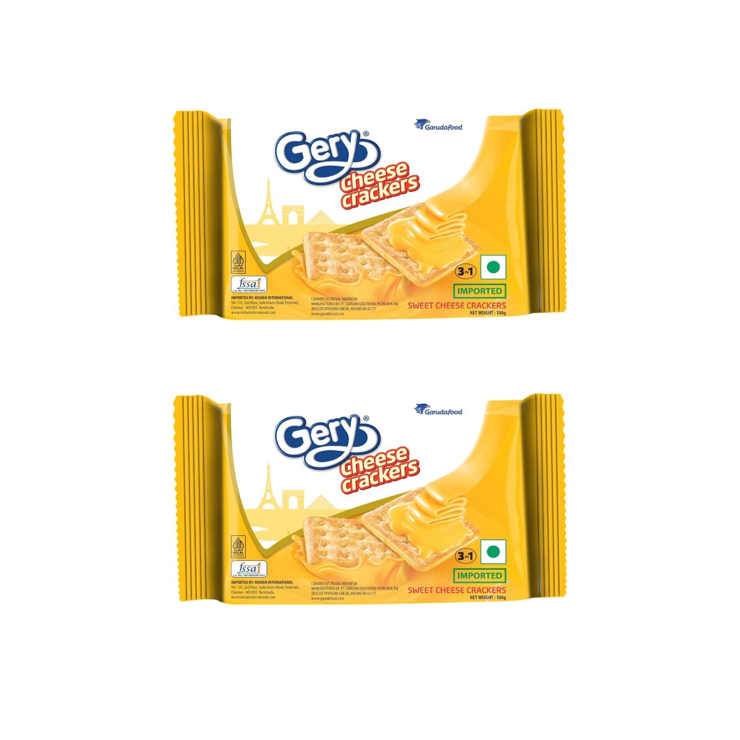 Gone Mad Gery Sugar Cheese Crackers, Ideal Biscuits/Snacks for Kids-110 gm x 2 Packets