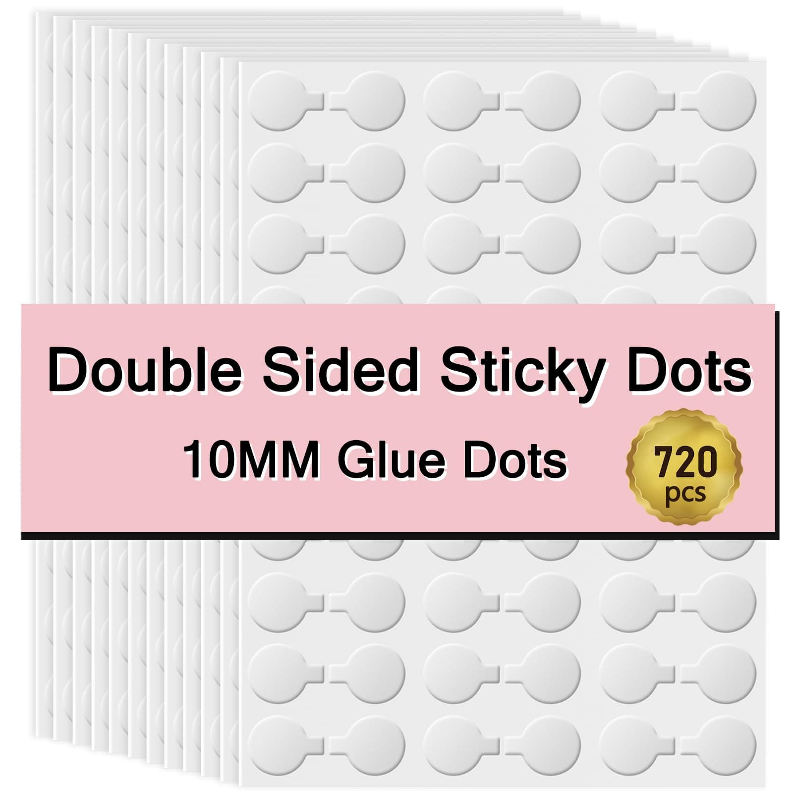 10MM Double Sided Sticky Dots - 720pcs Double Sided Glue Adhesive Dots - Thick Museum Putty Clear Removable - No Traces Sticky Tack for Balloons Crafts Poster Decoration