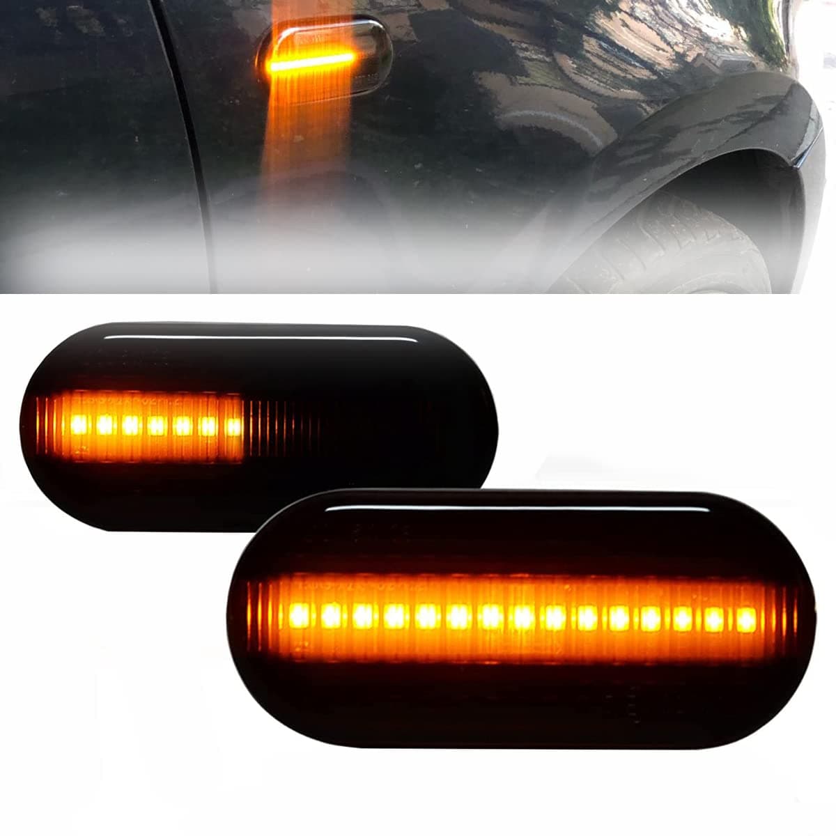 Smoked LED Sequential Side Marker Turn Signal Light Blinker Compatible with VW Jetta MK4 Golf4 GTI R32 Passat B5 Lupo Polo Sharan Vento Fox Amarok T5 Replacement for Ford Fiesta Focus Fusion
