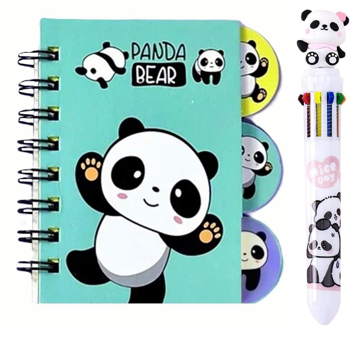 AUM Cute Panda Theme Cartoon Printed Hard Cover Diary Notebook With Cute Panda 10 colours in 1 Pen for Kids Students Children Birthday Return Gift (Set of 2 items)