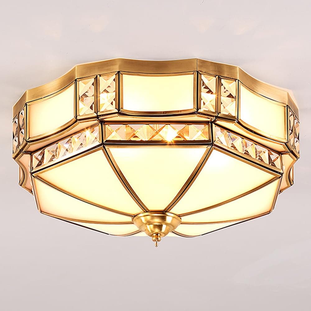 Bedroom Mount Ceiling Light Fixtures, Round Brass Ceiling Mount Light with Glass Lampshade, Retro Hallway Ceiling Mount Light Fixture for Kitchen Entryway Foyer