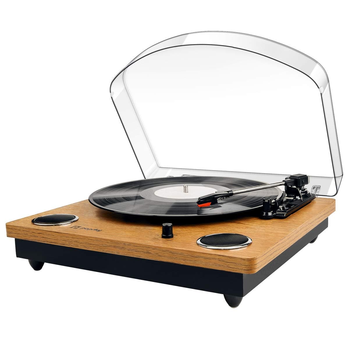Popsky Record Player, Bluetooth Vinyl Turntable Record Player with THREE Speeds and Built-in 2 Stereo Speakers, Vinyl to MP3 Function, USB, RCA Output, Natural Wood