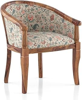 Solid Wood Chair Wooden Single Seater Sofa Chair for Living Room, Bedroom, Outdoor & Indoor - Teak & Calico Floral
