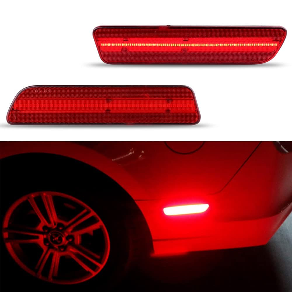 Full LED Rear Bumper Side Marker Light for 2005-2009 Ford Mustang GT Dark Red Cover Lens Red Lamps Light Kit 2pcs