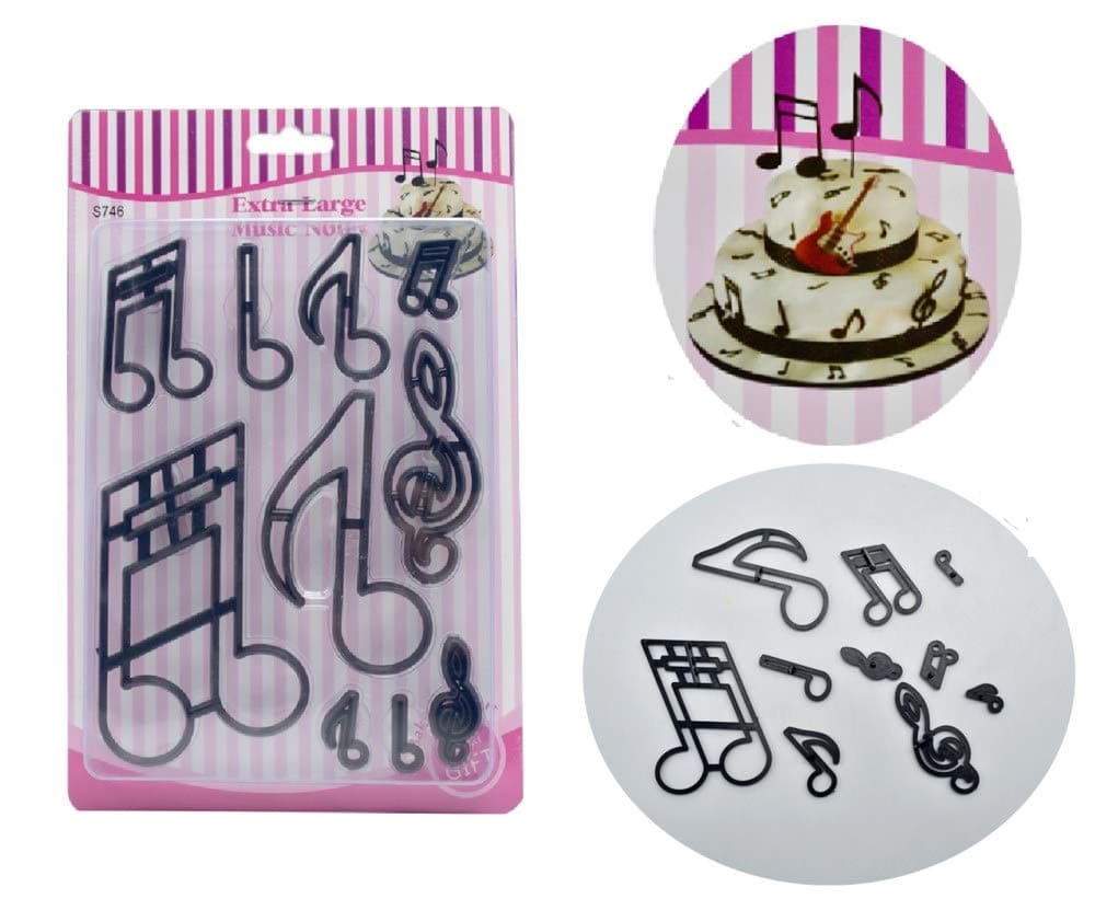 Music Notes Extra Large Mold By Garloy,10 Pcs Plastic Print Die Ideal for Pastry Cookie Dough Sugarpaste Rolled Fondant Petal Paste Ggum Paste Marzipan or Craft Clays
