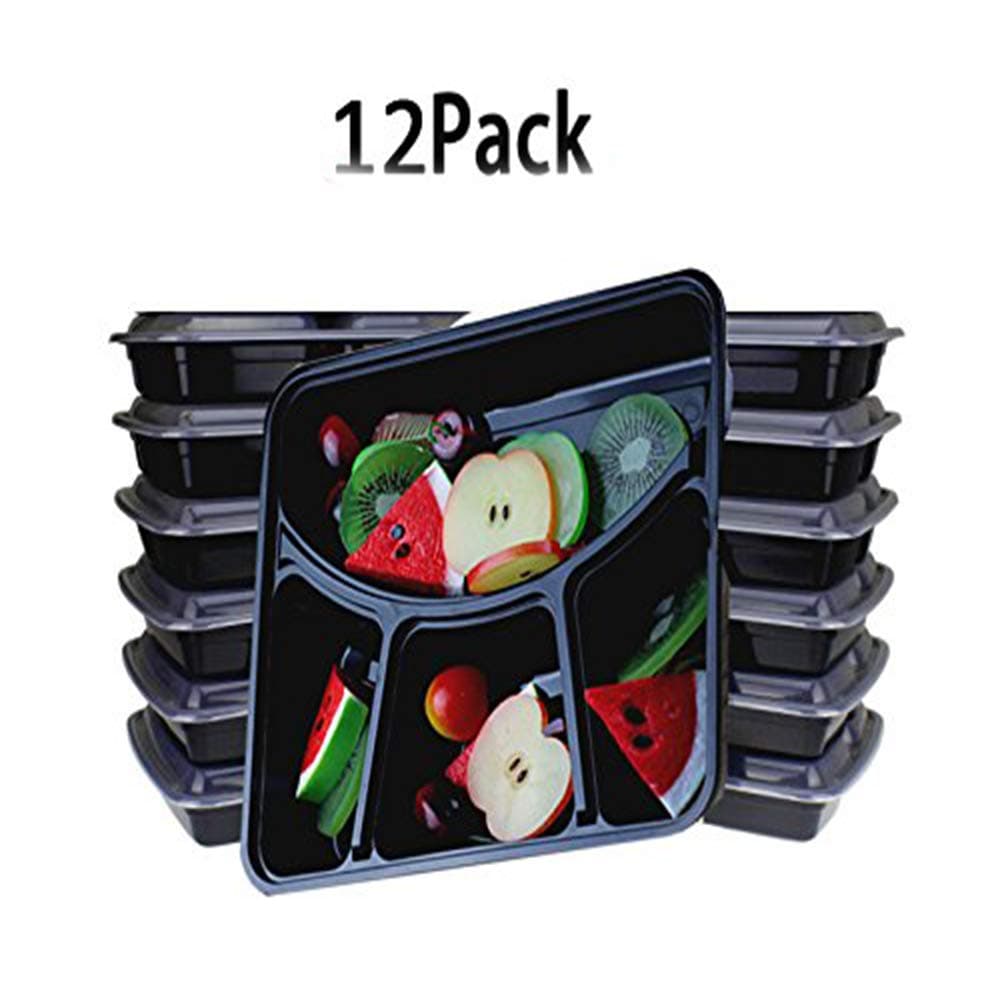 Bento Box,12 Pack Meal Prep Containers,4-Compartment Food Storage Containers,Stackable Reusable Microwave Dishwasher Freezer Safe Bento Lunch Box with Lids By Meleg Otthon
