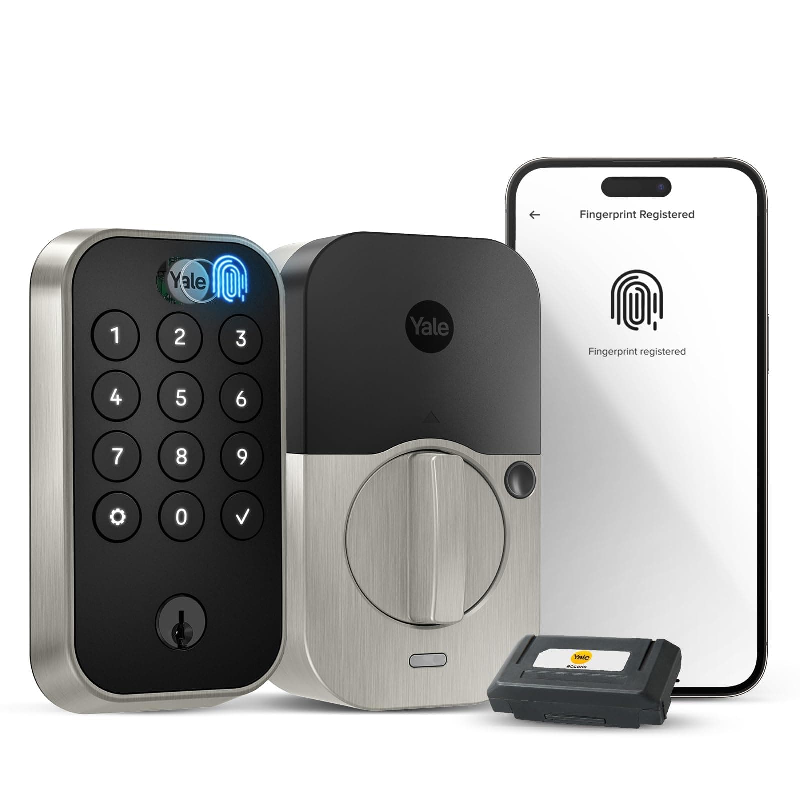 Security Assure Lock 2 Touch Deadbolt, Satin Nickel Keyed Smart Entry Door Lock with Wi-Fi Connected Keypad and Fingerprint Scanner for Code Entry and Remote Access, YRD410-F-WF1-619