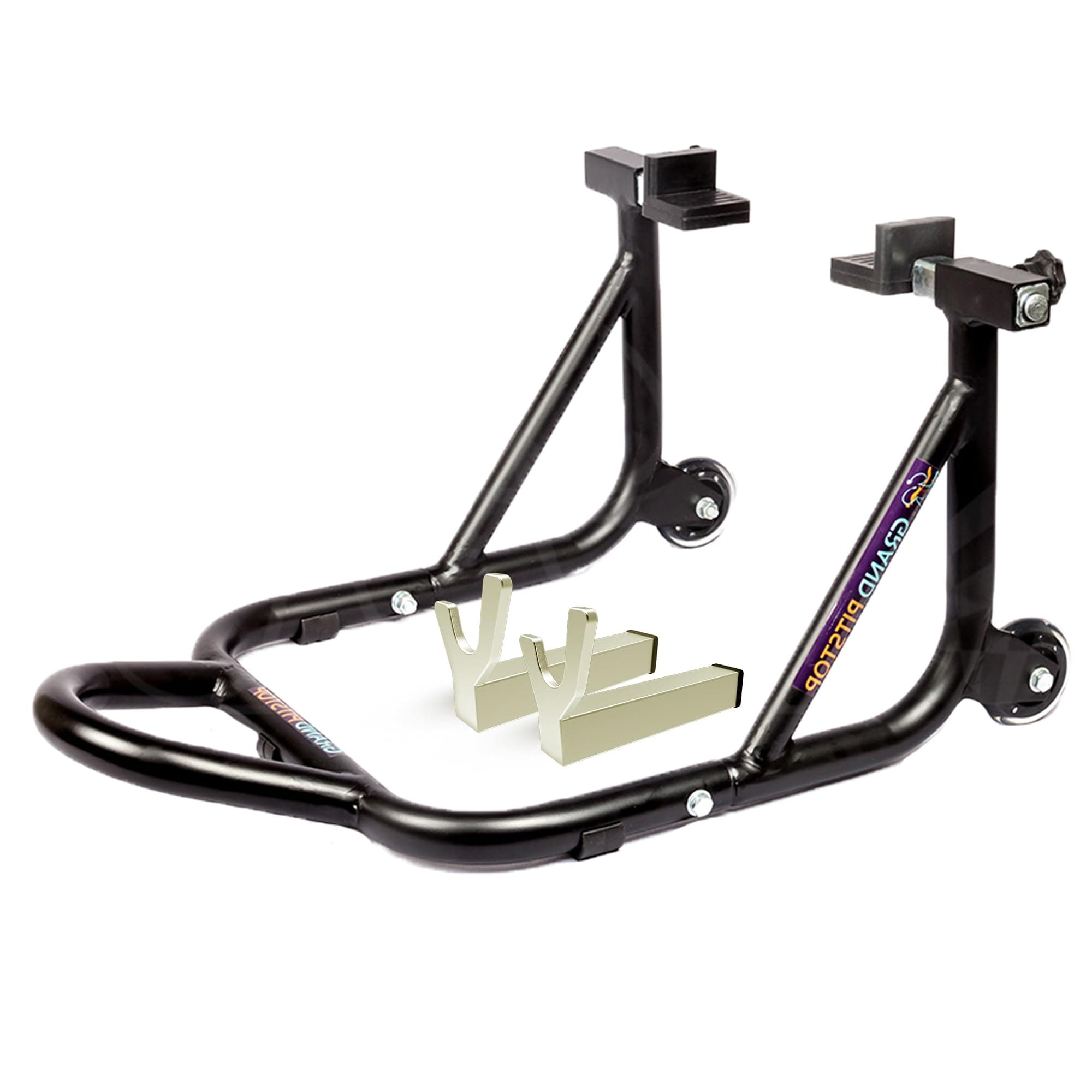 Grand Pitstop Universal Rear Paddock Stand for Motorcycle with Swingarm Rest (Dismantable with Skate Wheels, Black, Motorcycle Weight Up to 450 Kgs)