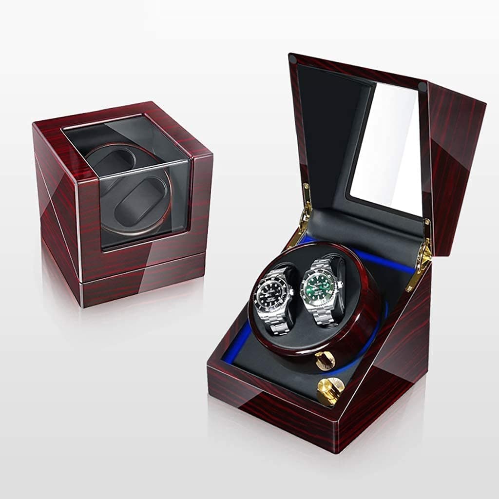 TISTIKAutomatic Watch Winder Double Automatic Watch Winder Box Luxury Storage Case for 2 Wrist Watches， 5 Rotation Modes Storage Display Case Box， LED atmosphere lamp， Suitable for Ladies and Men’s W