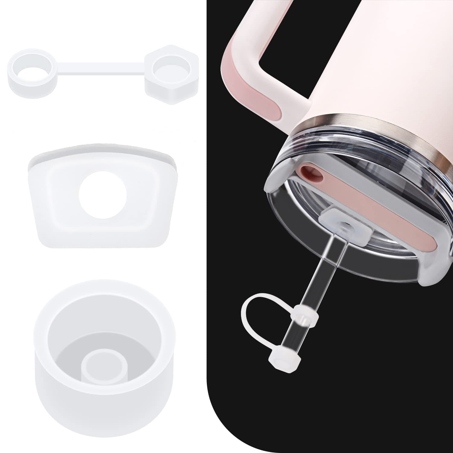 3Pcs Spill Proof Stopper Silicone for Stanley Cup 2.0 40oz/30oz Tumbler Leakproof Water Bottle Sealing Accessories with Round Top Leak Proof stopper Plug & Square lid anti-leak Stopper,Straw Cap Cover