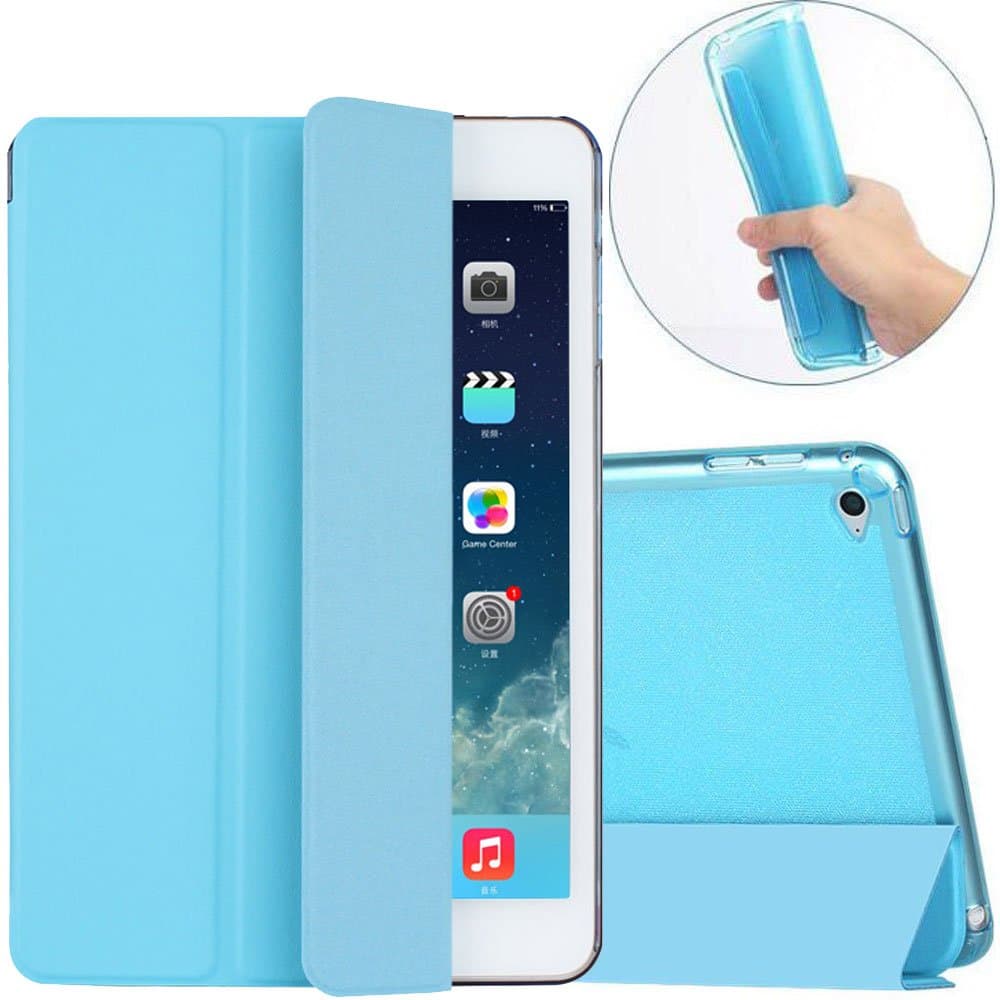 iPad Air 2 Case, Century Mall Soft TPU Case Smart Eather Case Cover, Super Slim Cover back and Smart Feature Built-in magnet for sleep/wake feature） for Apple iPad Air 2 (iPad 6 case)Tablet(blue)