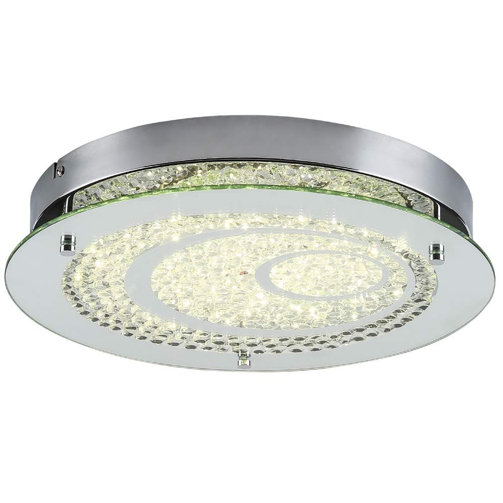 Horisun Dimmable LED Flush Mount Ceiling Light, 100W Incandescent Bulbs Equivalent, 10inch Glass Shade Crystal Bedroom Light, 1320LM 4000K Daylight White for Hallway, Kitchen, Bathroom