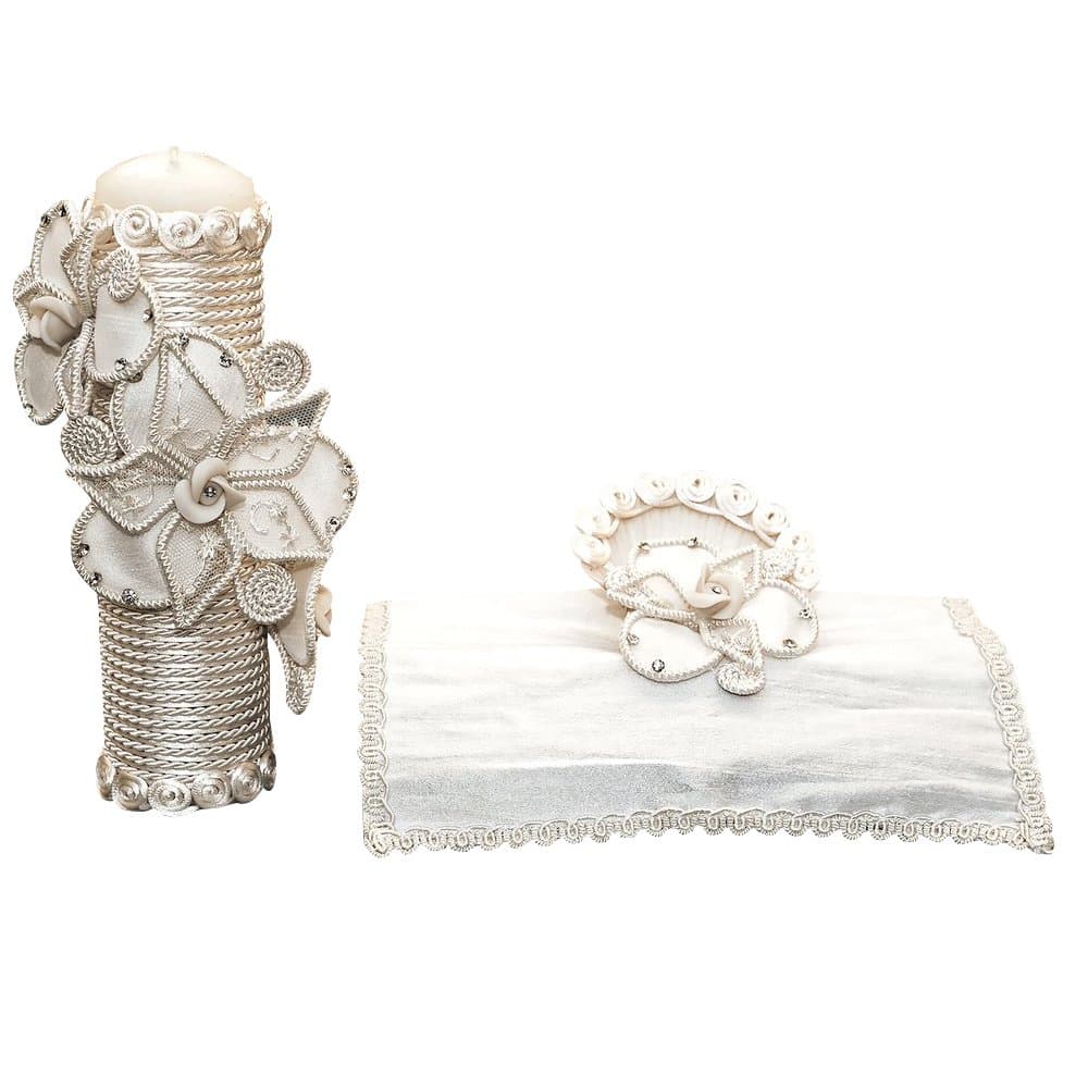 Handmade Catholic Baptism Kit Including Towel, Candle and Shell Kit De Bautizo Religious Gift (Modelo 8, Beige)