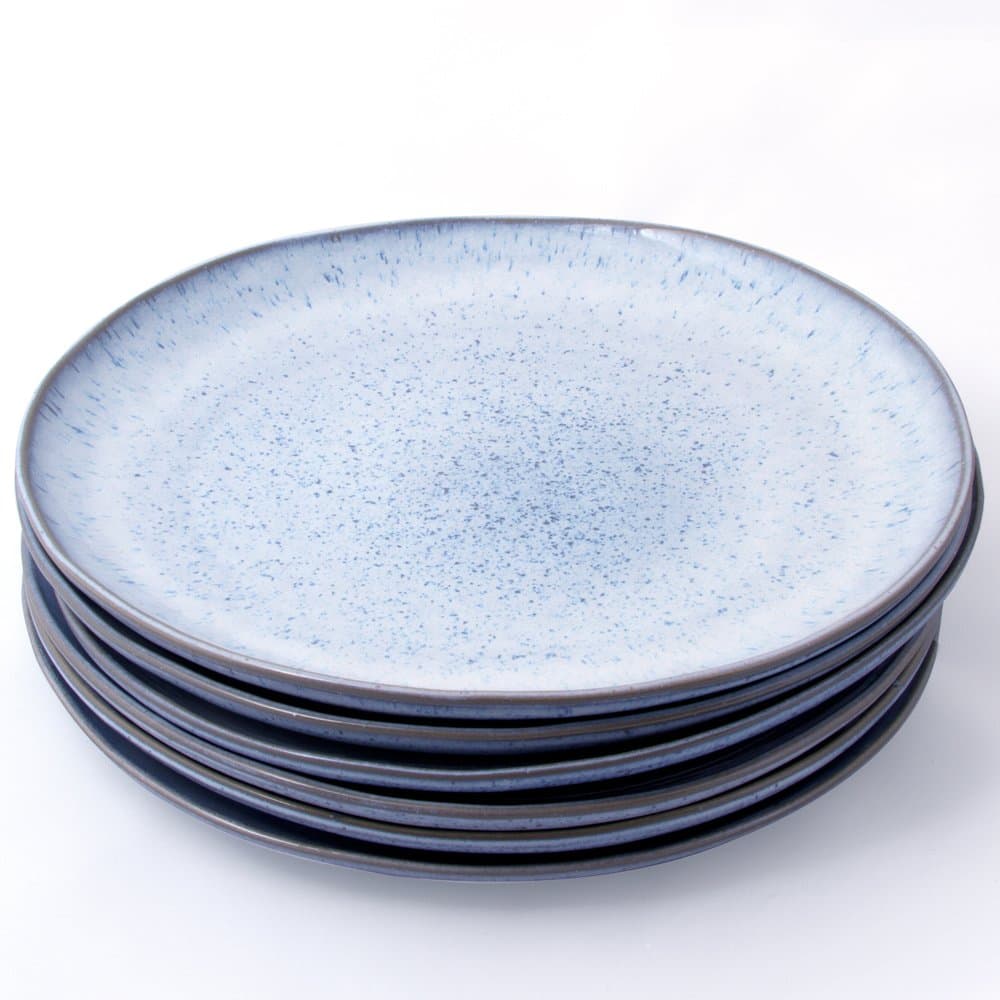 Handmade Ceramic Stoneware 11" Dinner Plates, Blue Speckled Design (Set of 6)