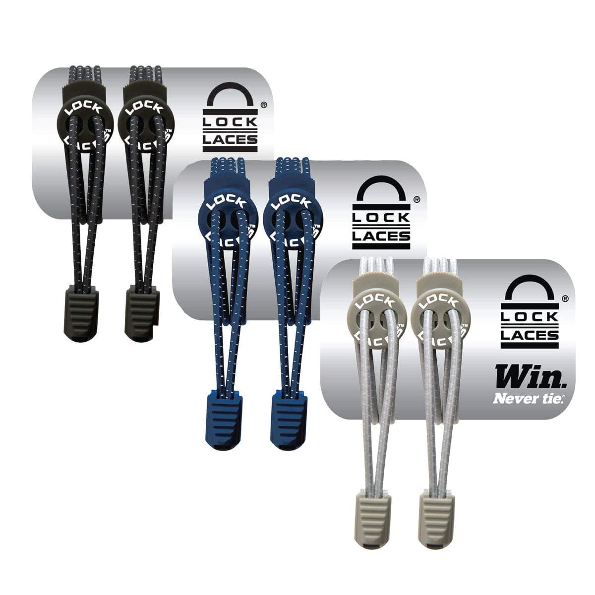 Lock Laces Elastic No Tie Shoe Laces (Multipacks) One Size Fits All, for Kids and Adults, Elastic No Tie Shoe Laces