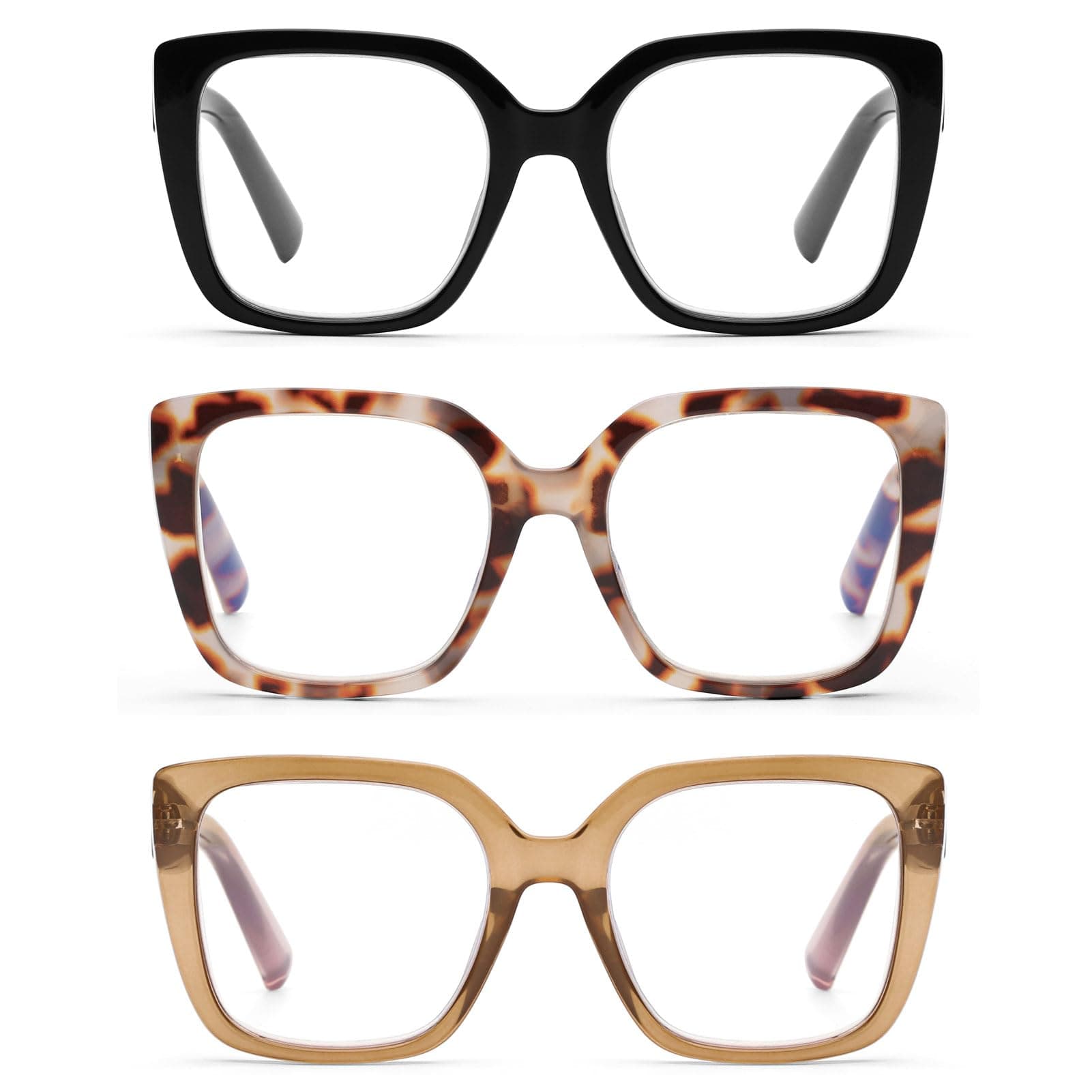 3 Pack Oversized Reading Glasses for Women Blue Light Blocking Square Stylish Computer Readers