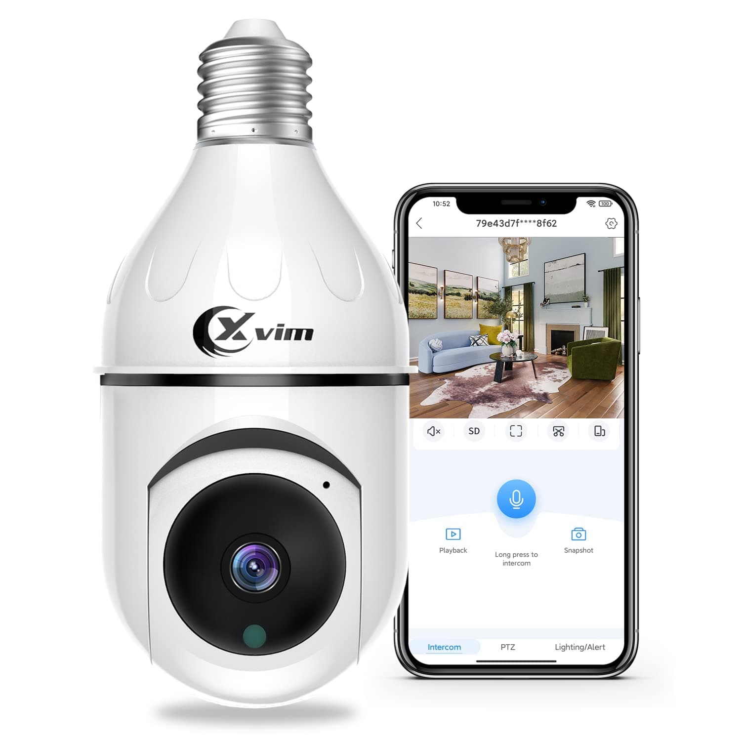 XVIM 3MP Security Light Bulb Camera, Wireless 2.4Ghz WiFi Light Bulb Security Camera, Pan/Tilt Bulb Camera with Night Vision, Human Detection