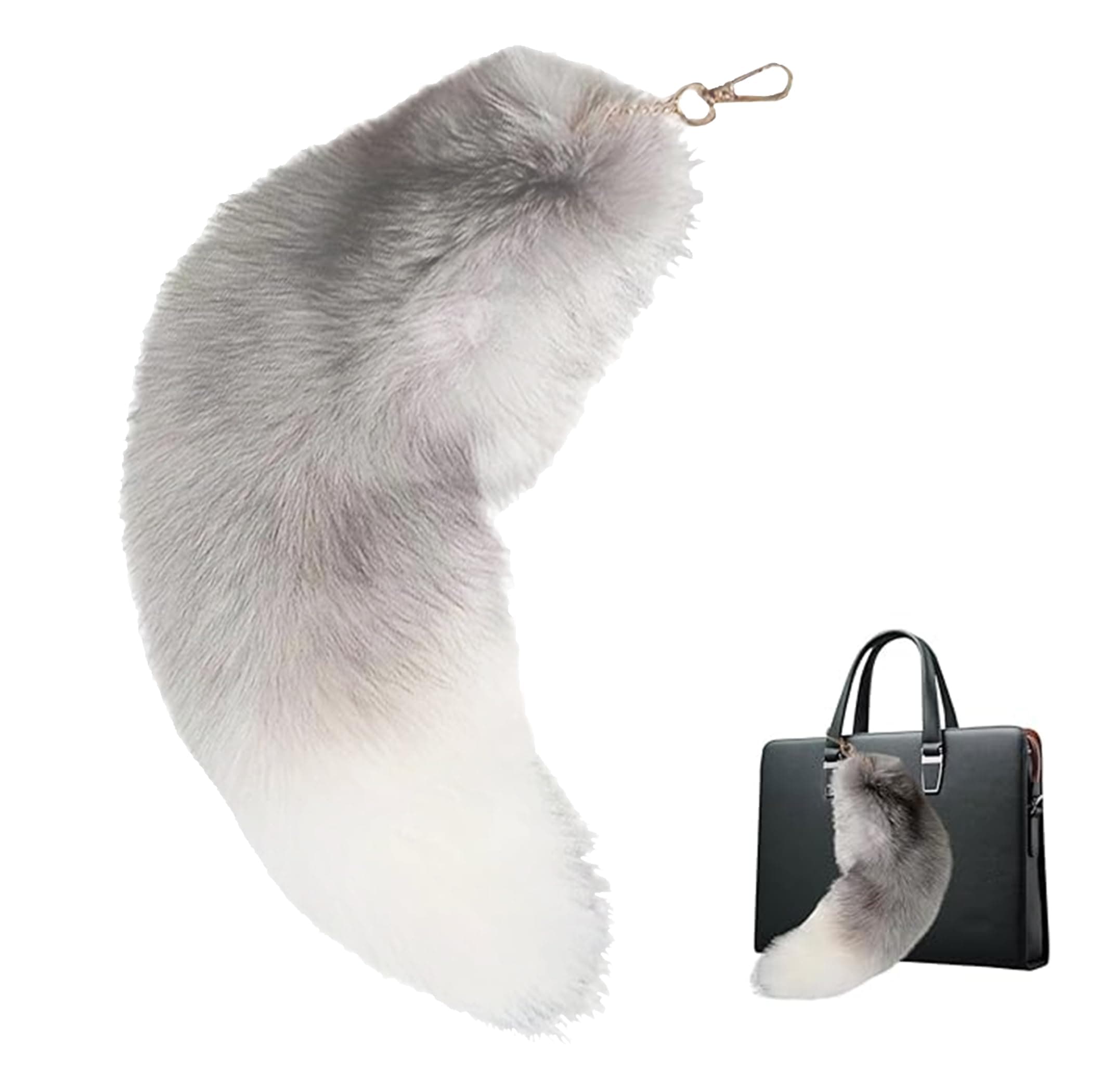 Fox Tail, Furry Fox Tail, 15.75-Inch Tail Key, Decorative Therian Tail Buckle, Role-Playing