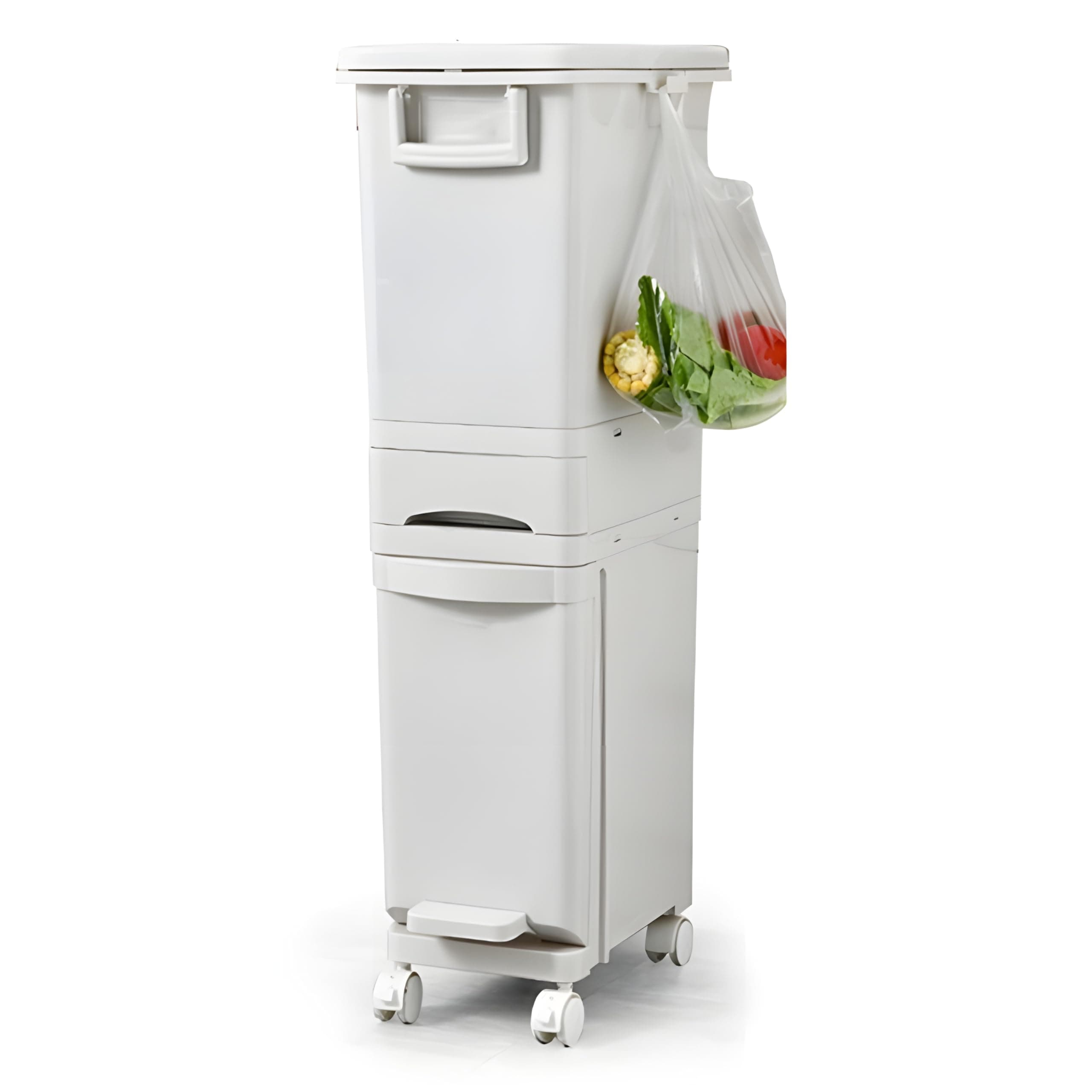 COZY NEST 3-Tiers Kitchen Garbage Trash Bin with Lockable Wheels/lid Large.Storage plastic Dry and Wet Separation Recycling Office Basket For Hotel,Room