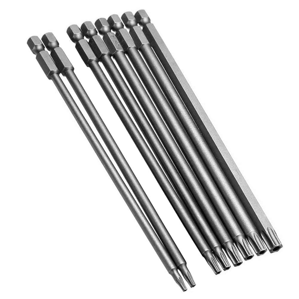 Mesee 8 Pieces Long Torx Head Screwdriver Bit Set, 1/4 Inch Hex Shank T8-T40 Security Magnetic Star Torx Screw Screwdriver Set Drill Bit Accessory Tool, 150mm Length