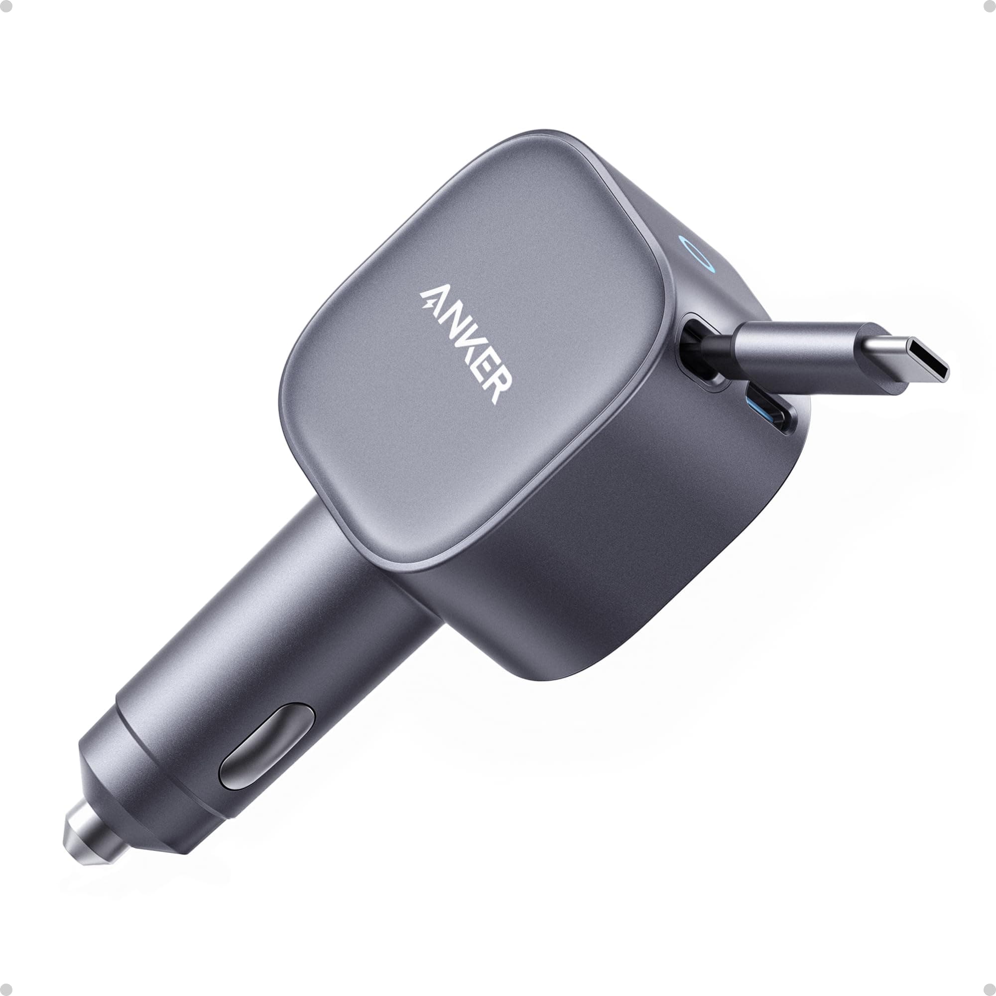 USB-C Car Charger, 75W Max Ultra-Compact Type-C Fast Car Charger with Built-In Retractable Cable Car Adapter for iPhone 17/16 Series, Samsung S24/S23, MacBookPro/Air, iPad, and More