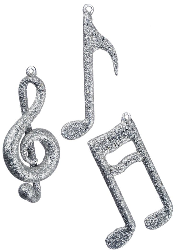 Sullivan Gift Treble Clef Eigth Note Sixteenth Note Silver Glitter 3.5 inch Christmas Ornaments Set of 3