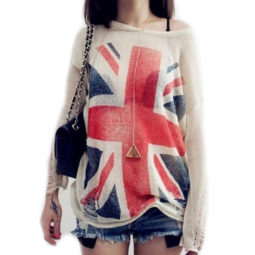 UK Flag hollow Out Loose Knitting Sweaters Pullover