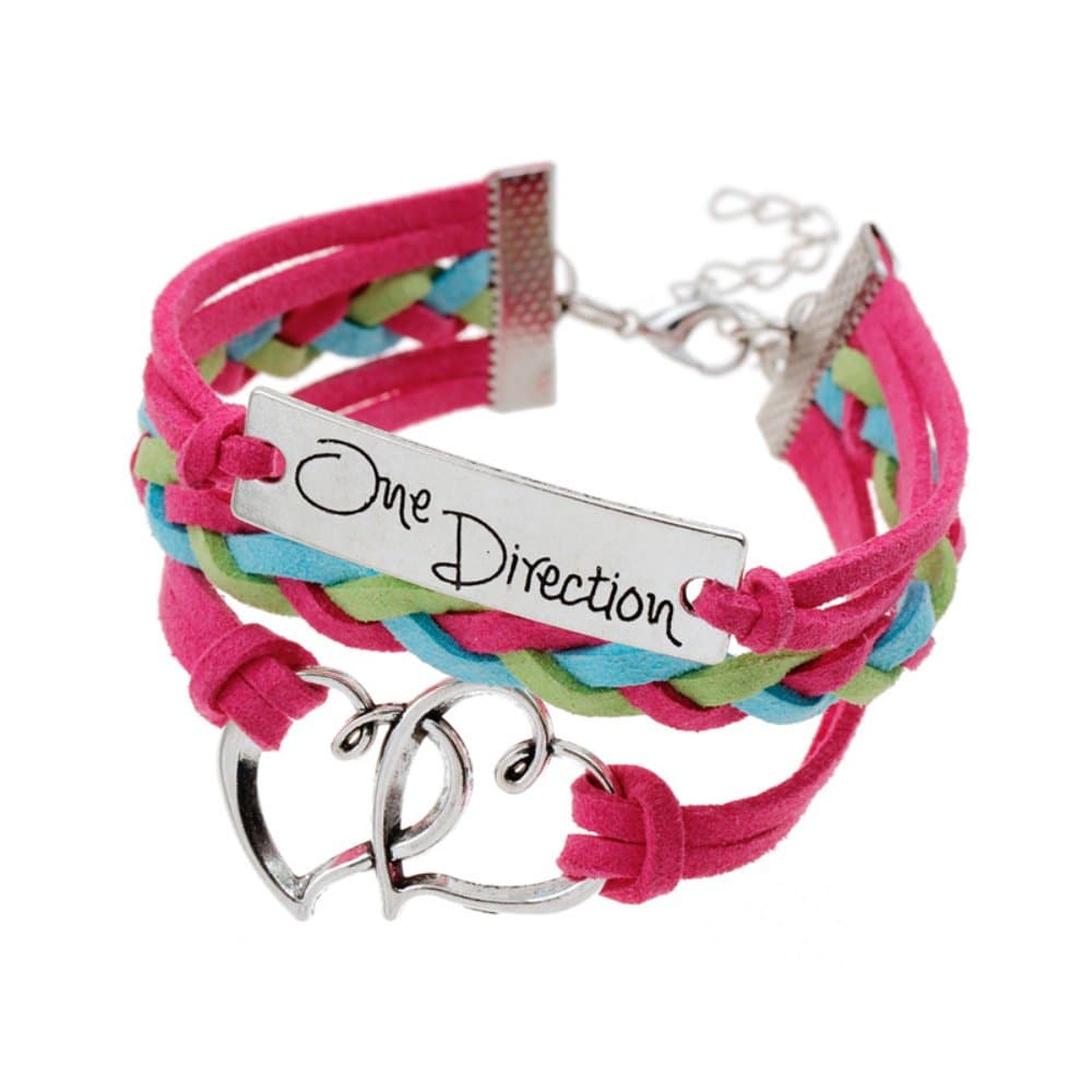 BE.YOU. One Direction Charm Bracelets & Bangles Double Heart One Direction Pink & Aqua Blue &Lime Green