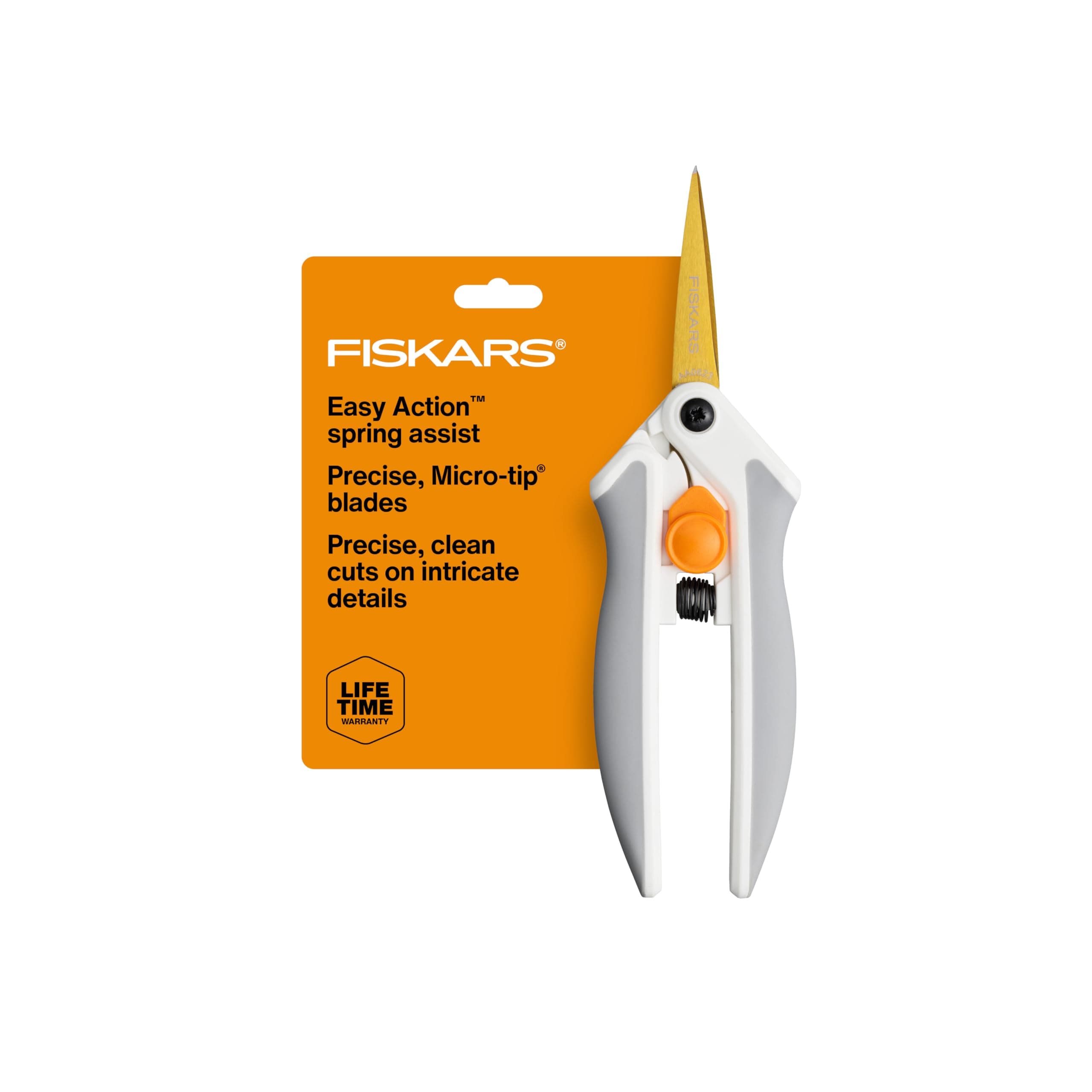Fiskars Easy Action Microchip Titanium Scissors Sharp Blade for Precision and Angle Cutting Easy Action Spring Design Craft Supplies Soft Grip Assist Handle