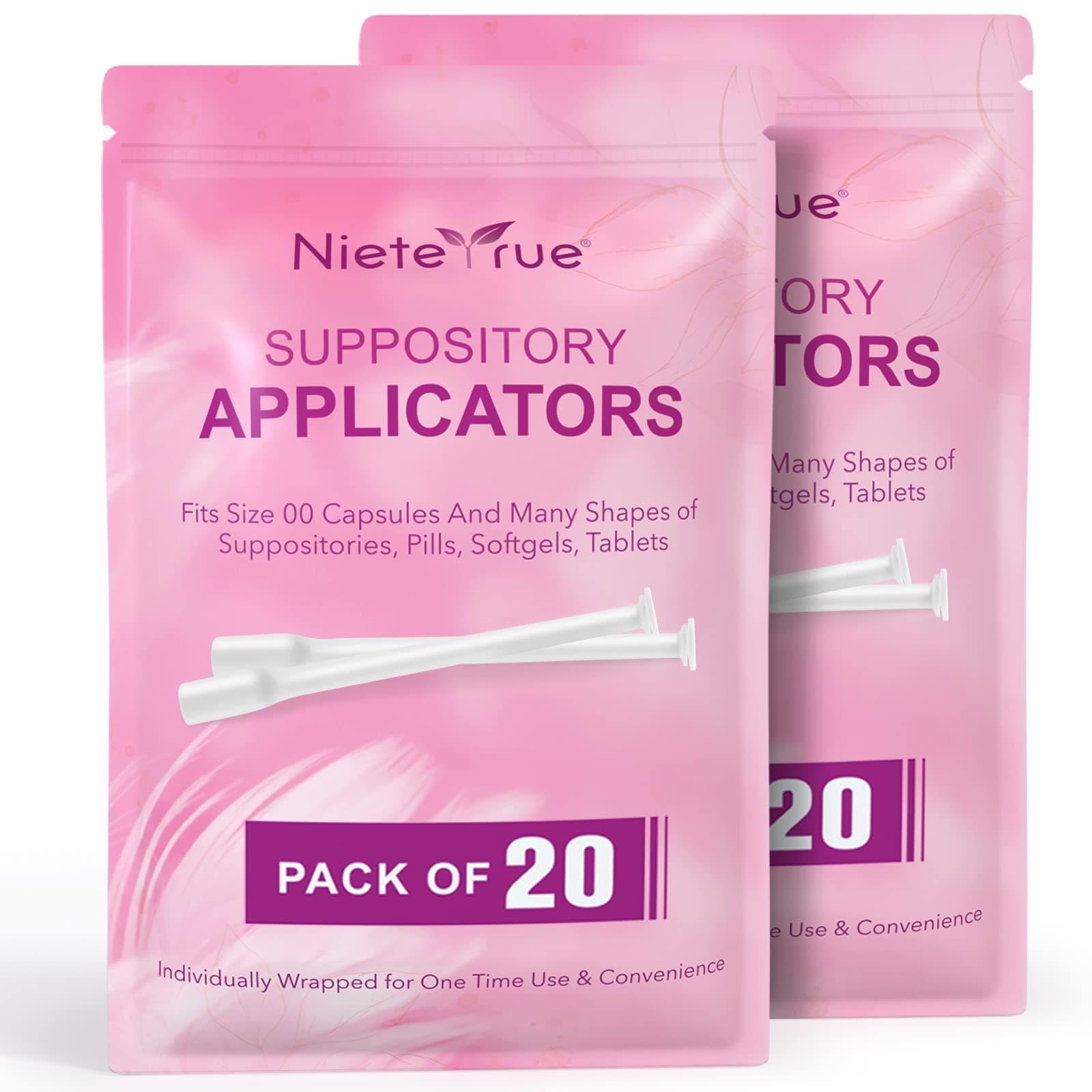(40 Packs) Suppository Applicators for Women Soft & Small Tips Easy to Use Fit to Size 00 Cap-sules Individually Wrapped Feminine Care Vaginial Applicators for Tablets from Nieteyrue