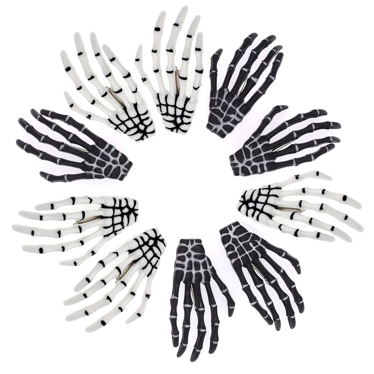 5 Pairs White and Black 3" Skeleton Hand Bone Shape Hair Clips Skull Hairpins Party Accessories